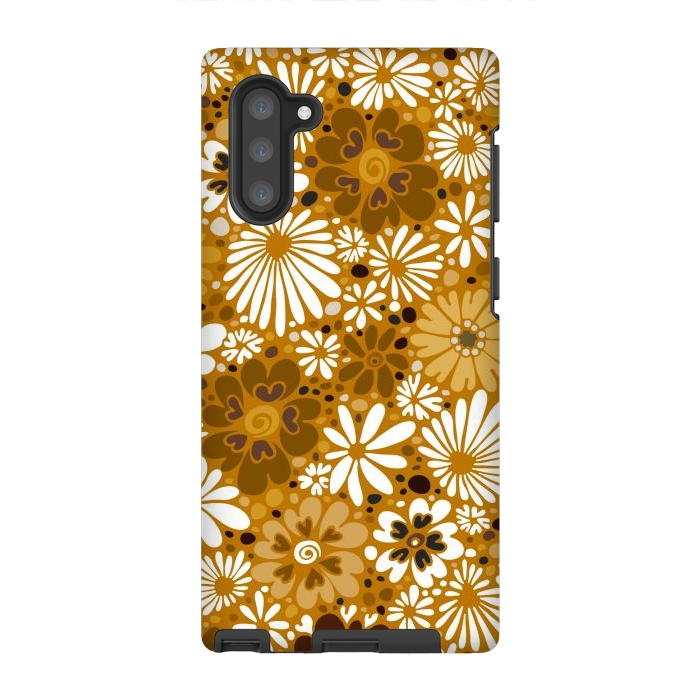 Galaxy Note 10 StrongFit 70s Valentine Flowers in Mustard and White by Paula Ohreen