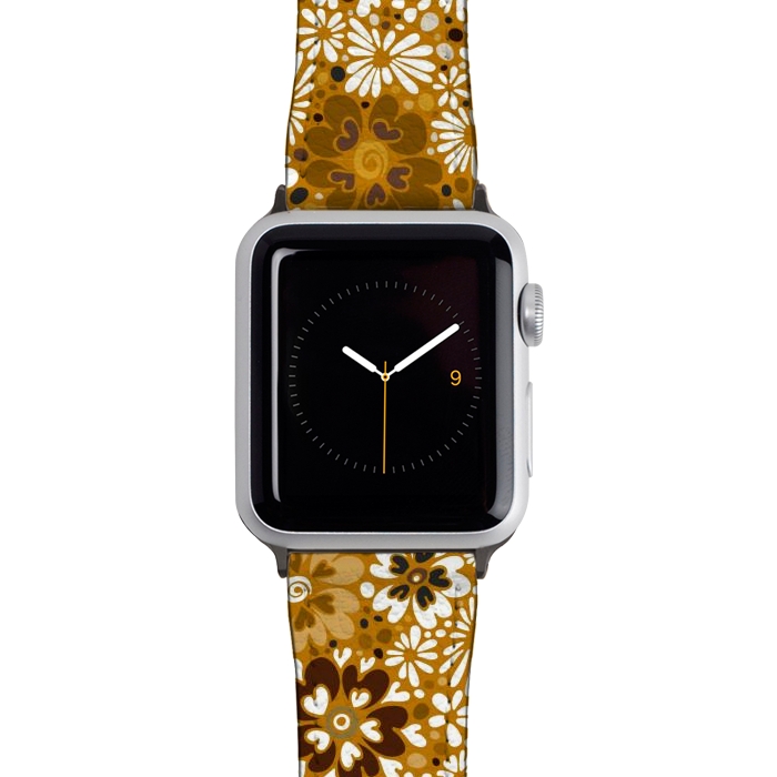 Watch 38mm / 40mm Strap PU leather 70s Valentine Flowers in Mustard and White by Paula Ohreen