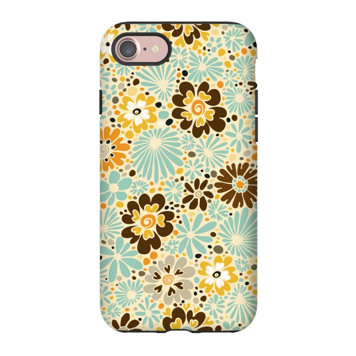 iPhone 7 StrongFit 70s Valentine Flowers in Orange, Brown and Blue by Paula Ohreen