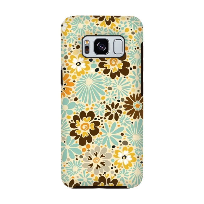 Galaxy S8 StrongFit 70s Valentine Flowers in Orange, Brown and Blue by Paula Ohreen