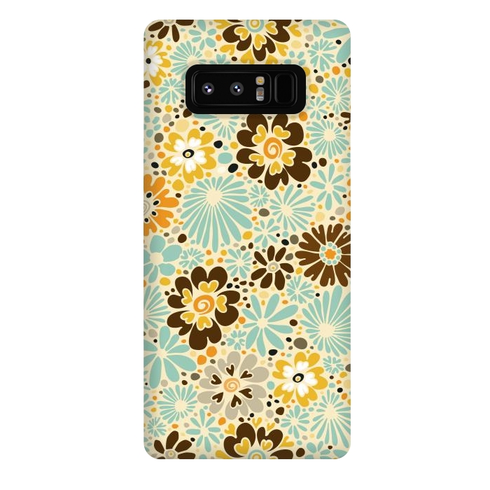 Galaxy Note 8 StrongFit 70s Valentine Flowers in Orange, Brown and Blue by Paula Ohreen