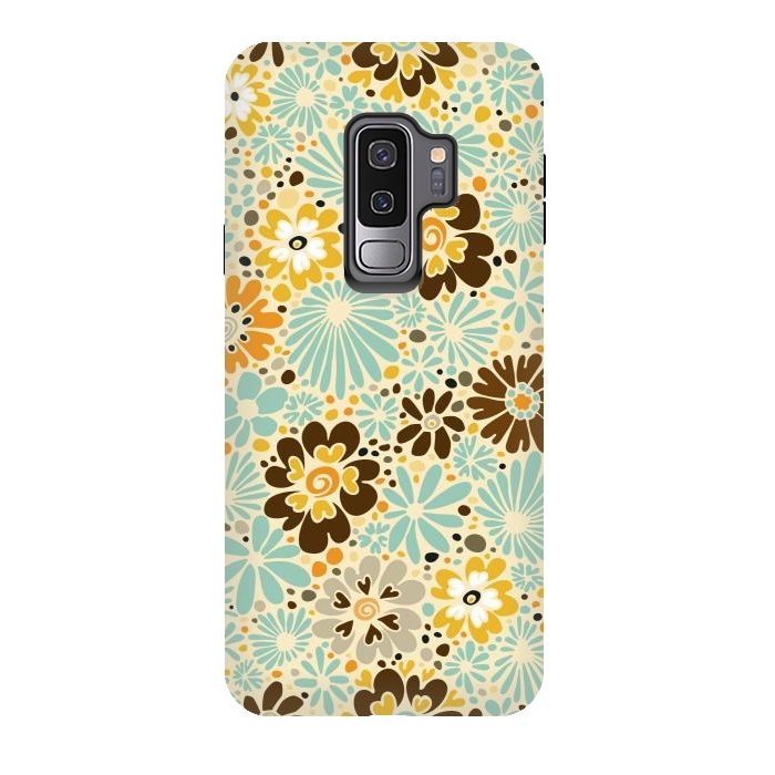 Galaxy S9 plus StrongFit 70s Valentine Flowers in Orange, Brown and Blue by Paula Ohreen