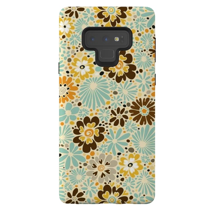Galaxy Note 9 StrongFit 70s Valentine Flowers in Orange, Brown and Blue by Paula Ohreen