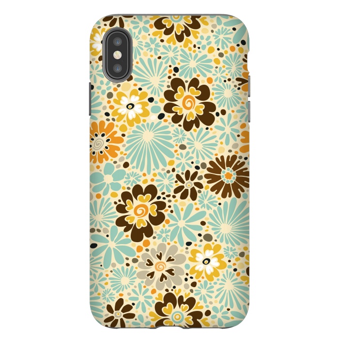 iPhone Xs Max StrongFit 70s Valentine Flowers in Orange, Brown and Blue by Paula Ohreen
