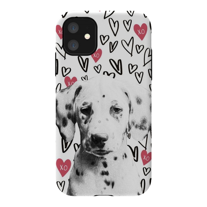 iPhone 11 StrongFit Cute Dalmatian and hearts Valentine's day by Oana 