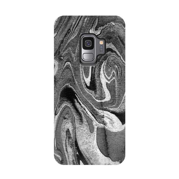 Galaxy S9 StrongFit black grey liquid marble by Oana 