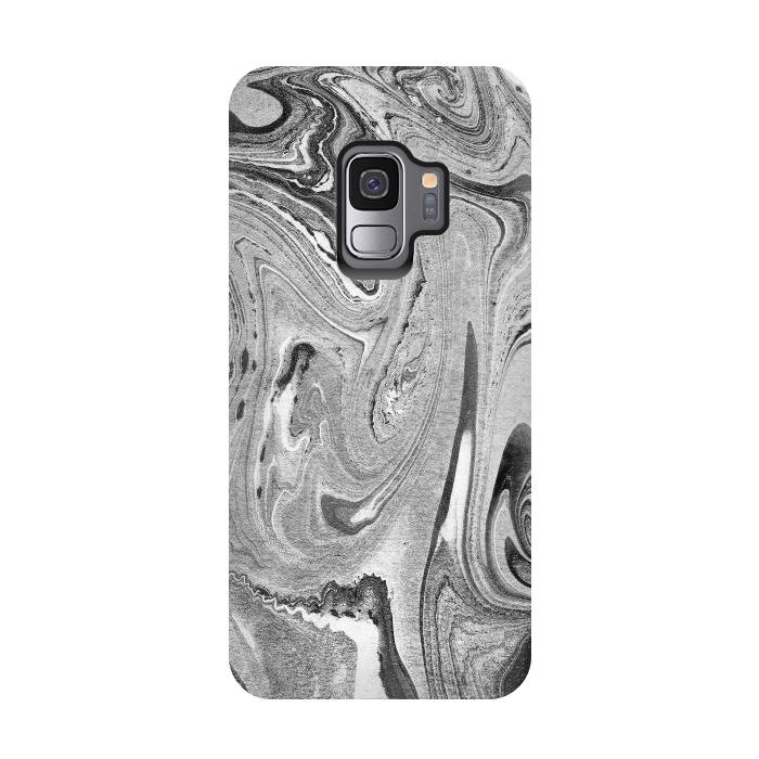 Galaxy S9 StrongFit Monochrome liquid marble art swirls by Oana 