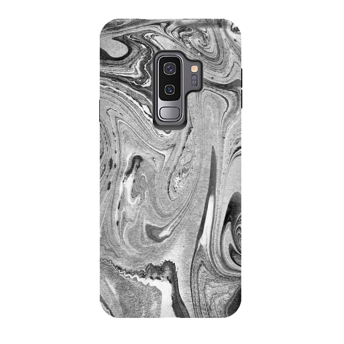 Galaxy S9 plus StrongFit Monochrome liquid marble art swirls by Oana 