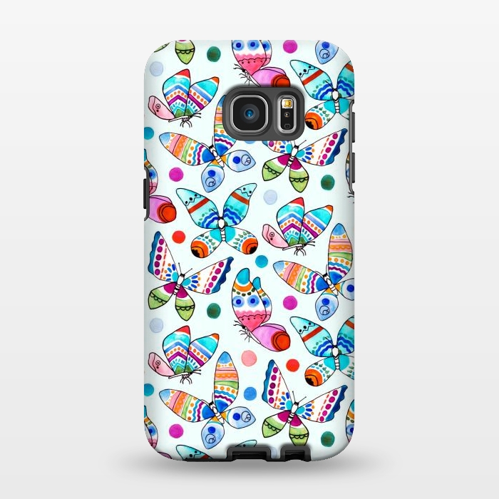 Galaxy S7 EDGE StrongFit Jewel Tone Watercolor Butterflies  by Tigatiga