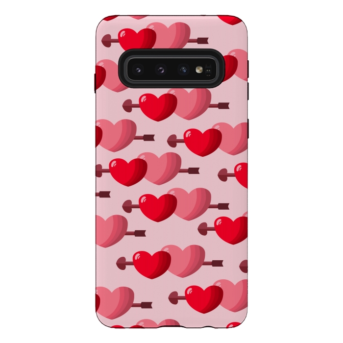 Galaxy S10 StrongFit pink red hearts pattern by MALLIKA
