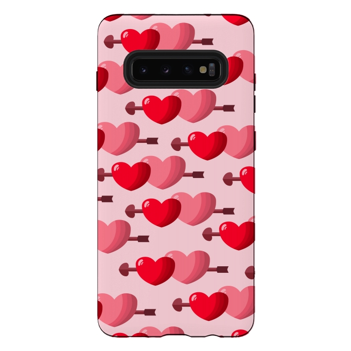 Galaxy S10 plus StrongFit pink red hearts pattern by MALLIKA