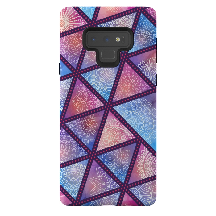 Galaxy Note 9 StrongFit triangle mandala pattern blue pink by MALLIKA