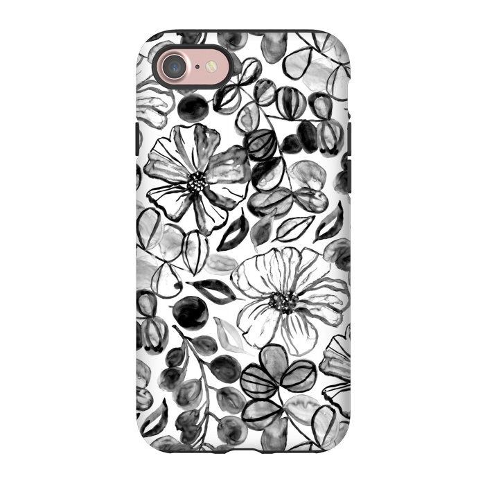 iPhone 7 StrongFit Black & White Painted Floral  by Tigatiga