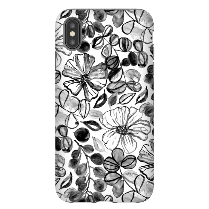 iPhone Xs Max StrongFit Black & White Painted Floral  by Tigatiga