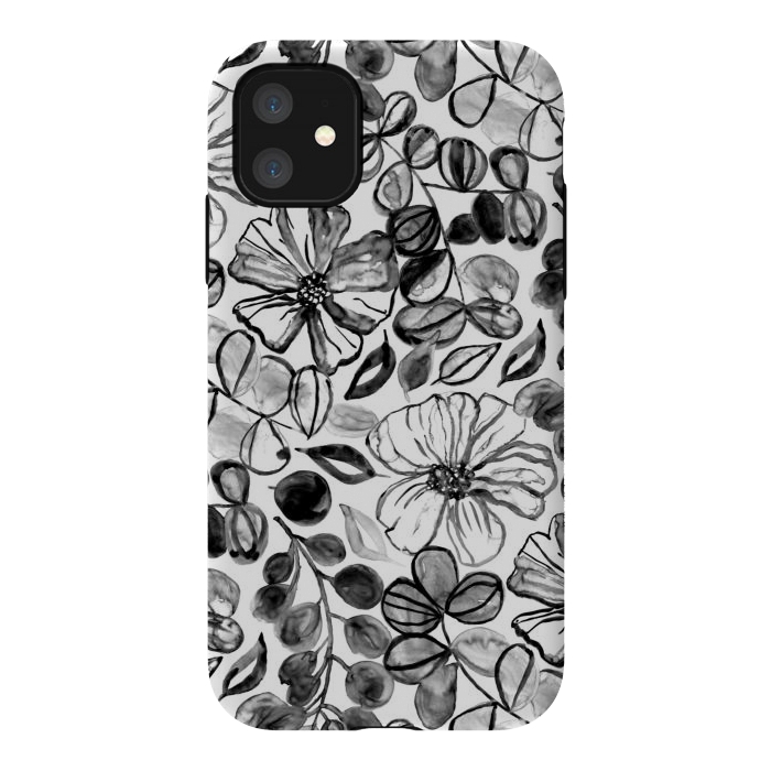 iPhone 11 StrongFit Black & White Painted Floral  by Tigatiga