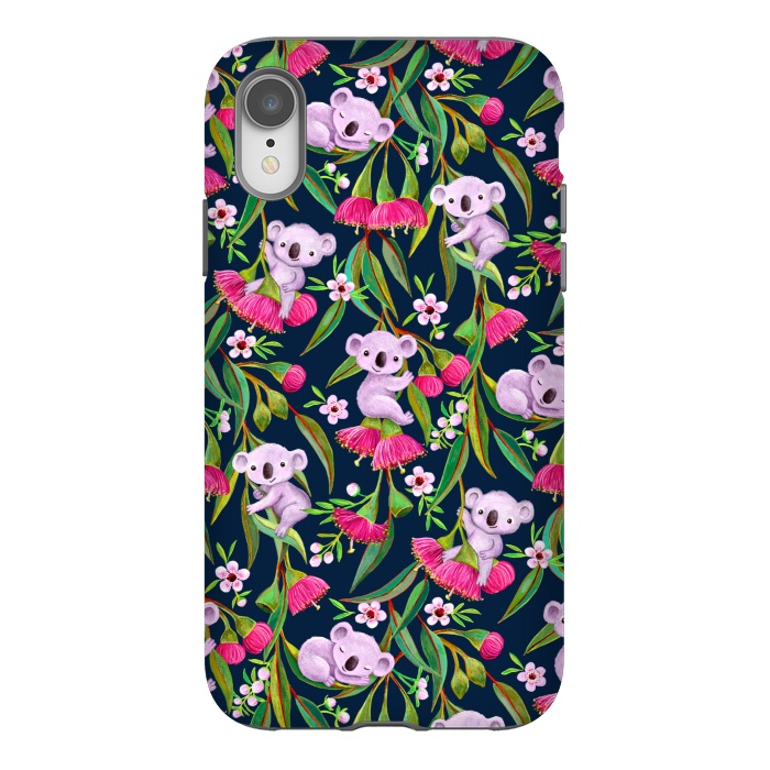 iPhone Xr StrongFit Teeny Tiny Koalas with Tea Tree Blossoms and Eucalyptus Flowers by Micklyn Le Feuvre
