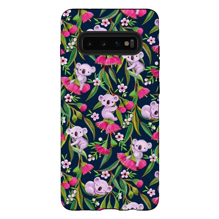 Galaxy S10 plus StrongFit Teeny Tiny Koalas with Tea Tree Blossoms and Eucalyptus Flowers by Micklyn Le Feuvre