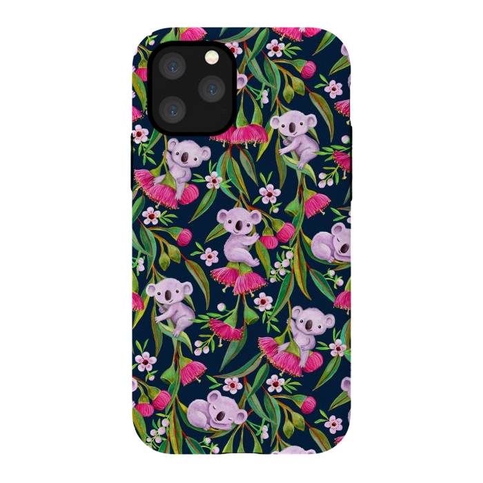 iPhone 11 Pro StrongFit Teeny Tiny Koalas with Tea Tree Blossoms and Eucalyptus Flowers by Micklyn Le Feuvre