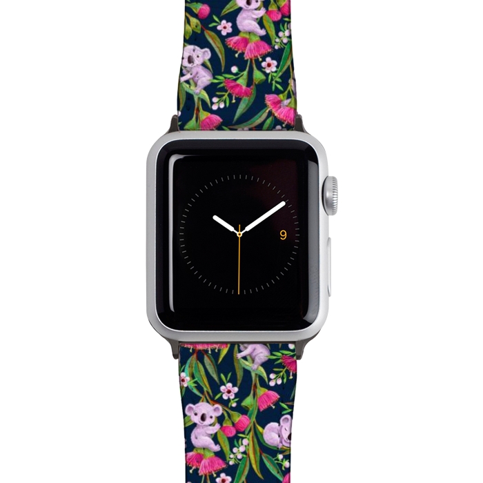 Watch 42mm / 44mm Strap PU leather Teeny Tiny Koalas with Tea Tree Blossoms and Eucalyptus Flowers by Micklyn Le Feuvre