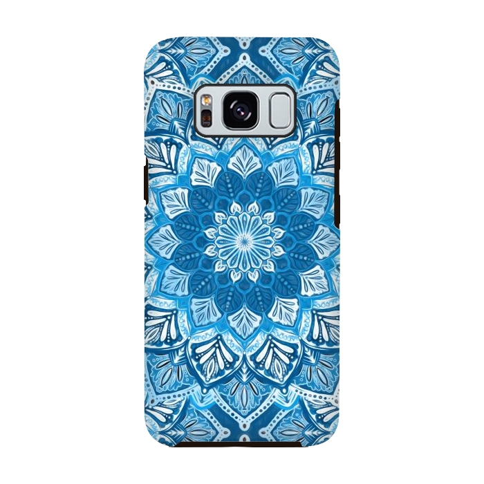 Galaxy S8 StrongFit Boho Mandala in Monochrome Blue and White by Micklyn Le Feuvre