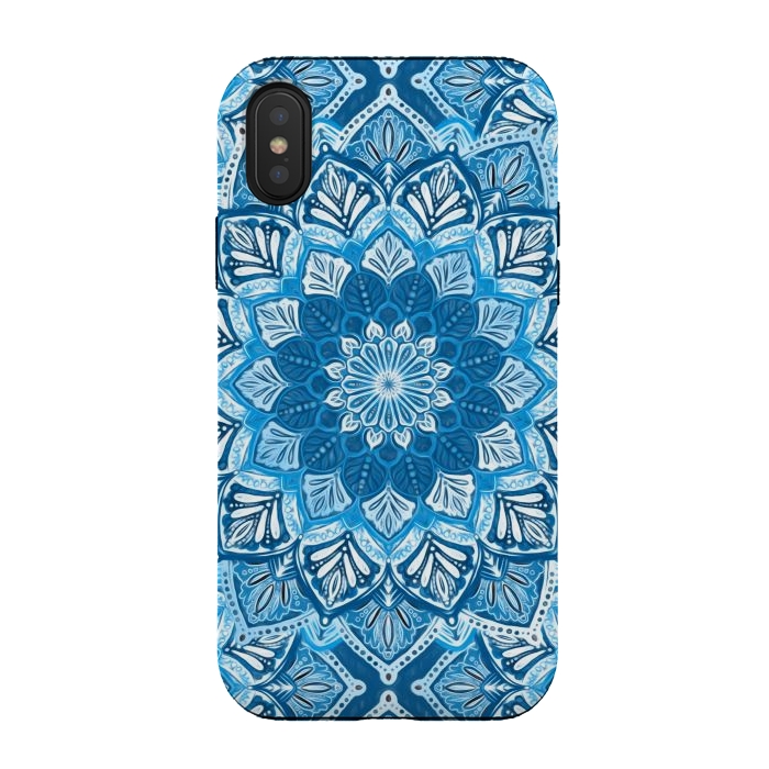 iPhone Xs / X StrongFit Boho Mandala in Monochrome Blue and White by Micklyn Le Feuvre