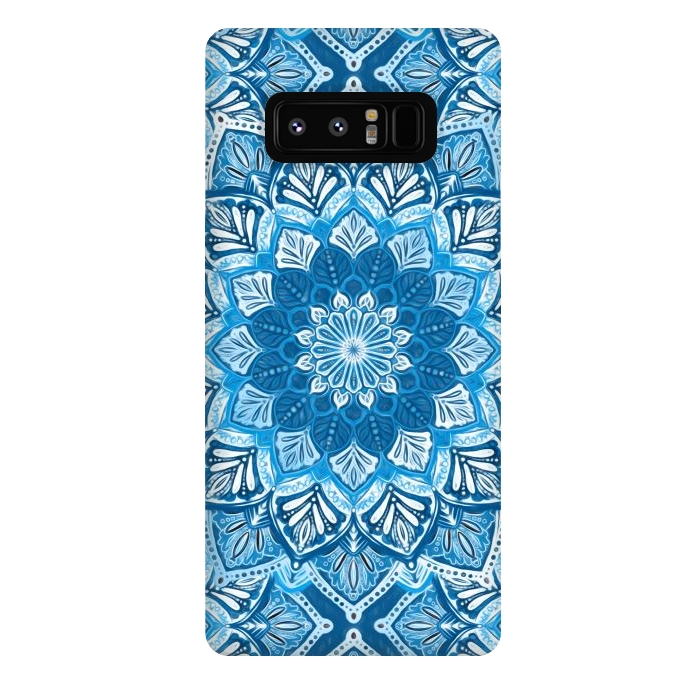 Galaxy Note 8 StrongFit Boho Mandala in Monochrome Blue and White by Micklyn Le Feuvre