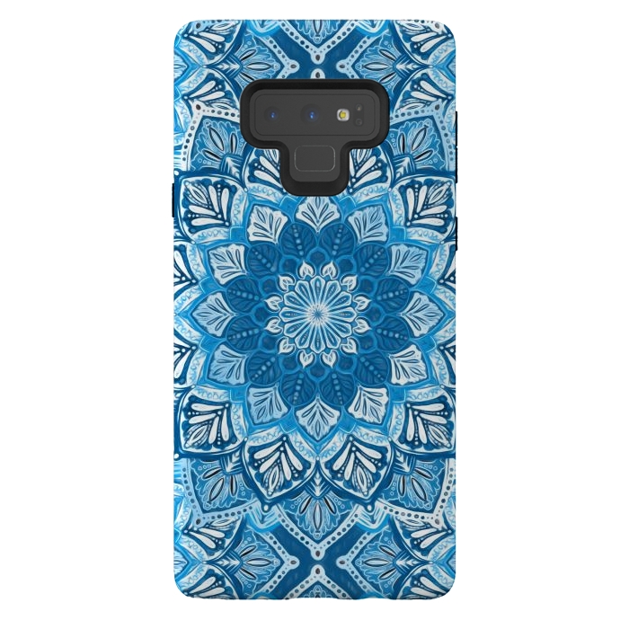 Galaxy Note 9 StrongFit Boho Mandala in Monochrome Blue and White by Micklyn Le Feuvre