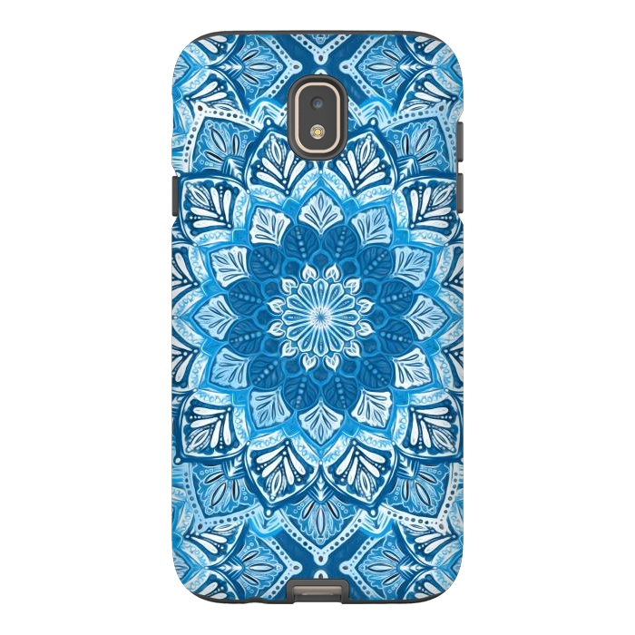 Galaxy J7 StrongFit Boho Mandala in Monochrome Blue and White by Micklyn Le Feuvre