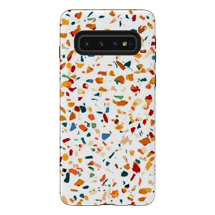 Galaxy S10 StrongFit Tan Terrazzo | Eclectic Quirky Confetti Painting | Celebration Colorful Boho Happy Party Graphic  by Uma Prabhakar Gokhale