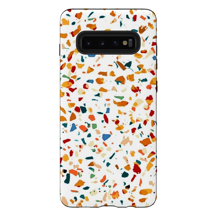 Galaxy S10 plus StrongFit Tan Terrazzo | Eclectic Quirky Confetti Painting | Celebration Colorful Boho Happy Party Graphic  by Uma Prabhakar Gokhale