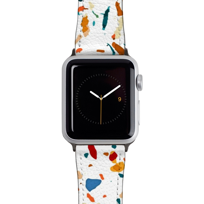 Watch 42mm / 44mm Strap PU leather Tan Terrazzo | Eclectic Quirky Confetti Painting | Celebration Colorful Boho Happy Party Graphic  by Uma Prabhakar Gokhale