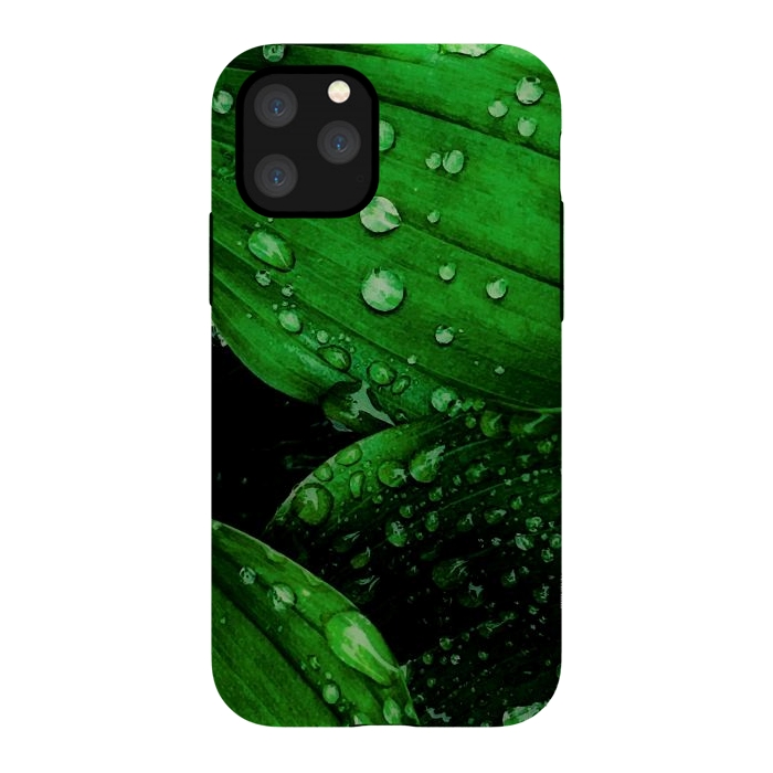 iPhone 11 Pro StrongFit green leaf with raindrops by haroulita