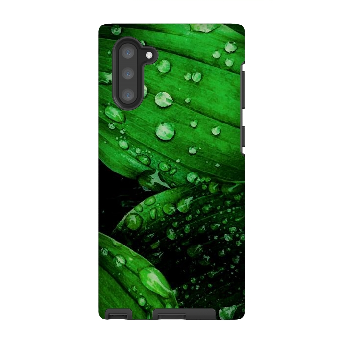 Galaxy Note 10 StrongFit green leaf with raindrops by haroulita