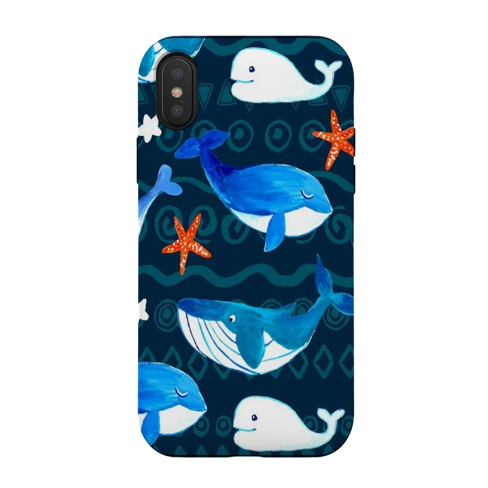 iPhone Xs / X StrongFit watercolor whales by haroulita