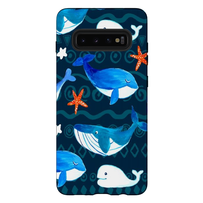 Galaxy S10 plus StrongFit watercolor whales by haroulita
