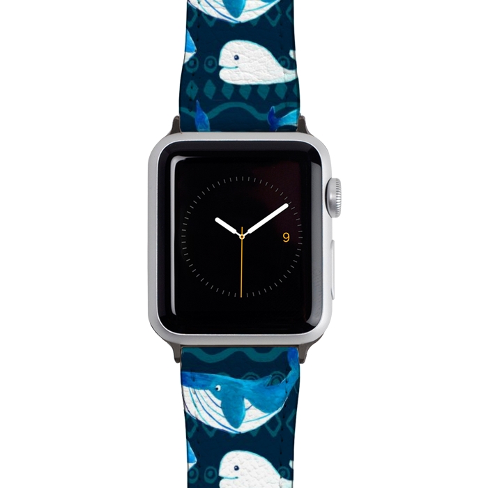 Watch 42mm / 44mm Strap PU leather watercolor whales by haroulita