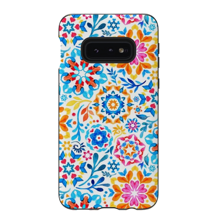 Galaxy S10e StrongFit Watercolor Kaleidoscope Floral - brights by Micklyn Le Feuvre