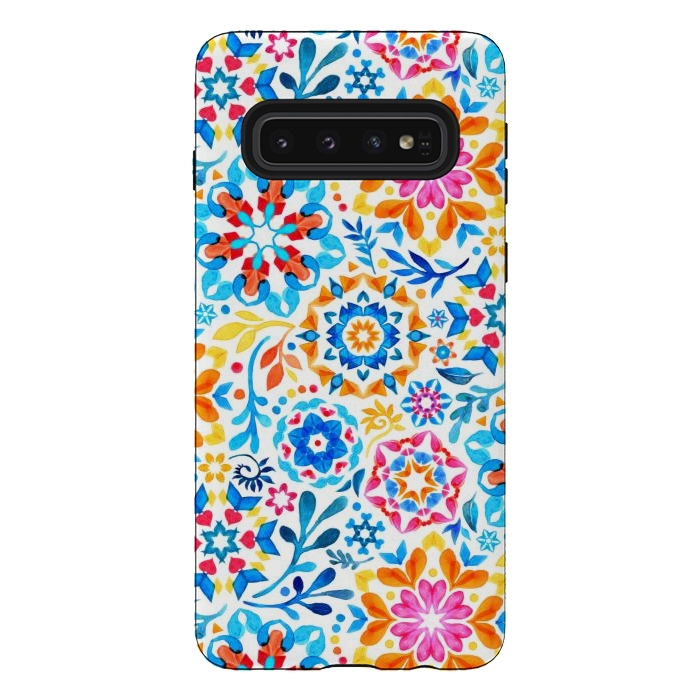 Galaxy S10 StrongFit Watercolor Kaleidoscope Floral - brights by Micklyn Le Feuvre