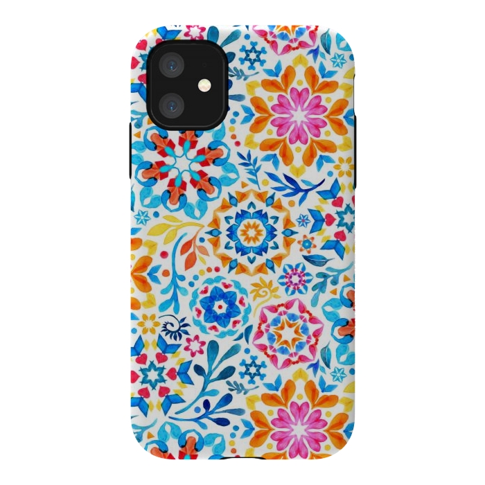 iPhone 11 StrongFit Watercolor Kaleidoscope Floral - brights by Micklyn Le Feuvre
