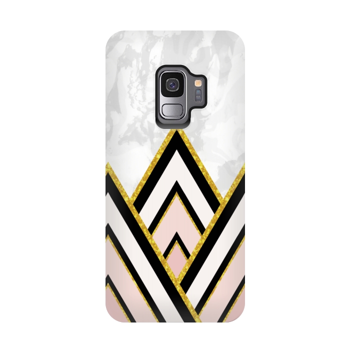 Galaxy S9 StrongFit Geometric pink gold triangles by Jms