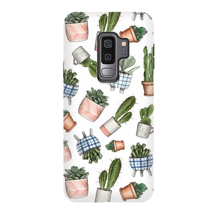 Galaxy S9 plus StrongFit watercolor houseplants in pots by Alena Ganzhela