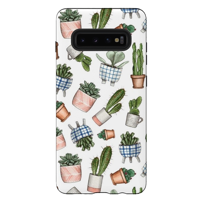 Galaxy S10 plus StrongFit watercolor houseplants in pots by Alena Ganzhela