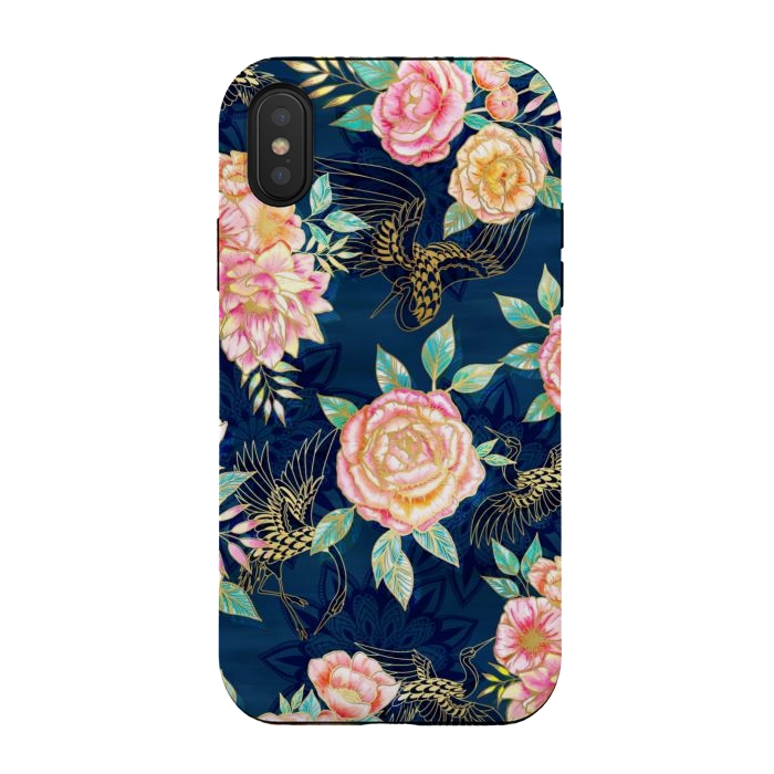 iPhone Xs / X StrongFit Gilded Peonies and Cranes by gingerlique