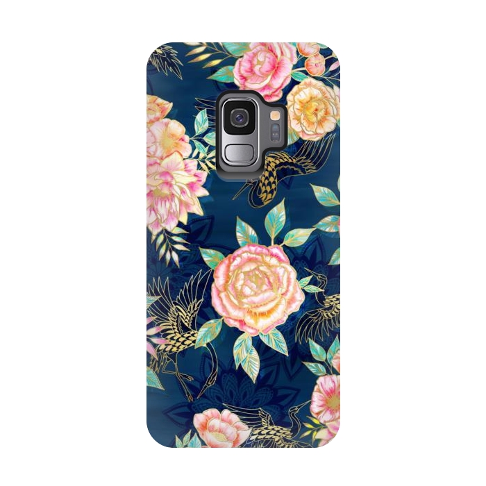 Galaxy S9 StrongFit Gilded Peonies and Cranes by gingerlique