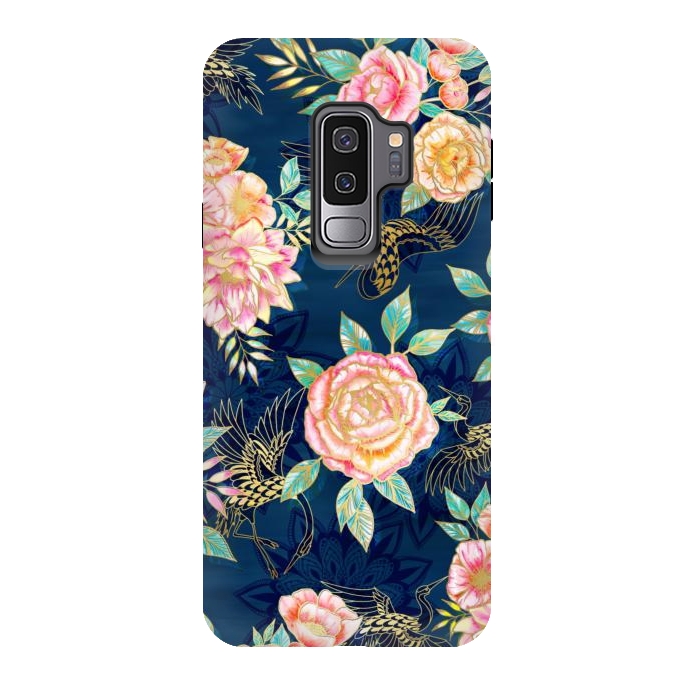Galaxy S9 plus StrongFit Gilded Peonies and Cranes by gingerlique