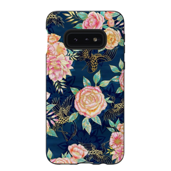 Galaxy S10e StrongFit Gilded Peonies and Cranes by gingerlique