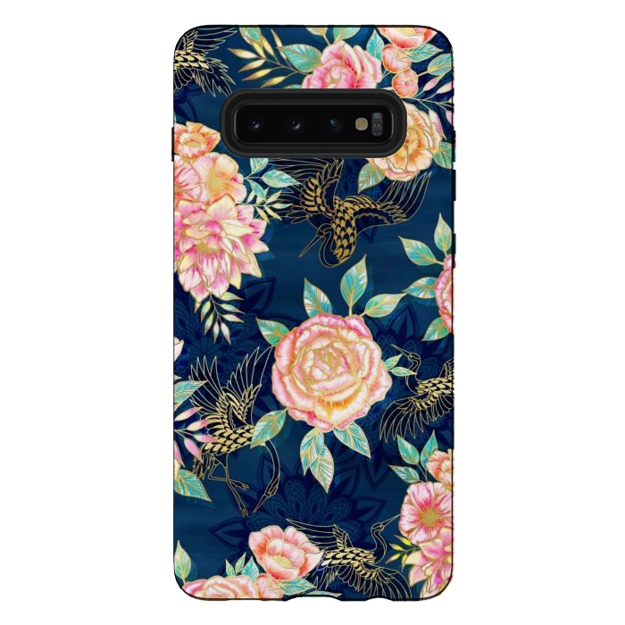 Galaxy S10 plus StrongFit Gilded Peonies and Cranes by gingerlique