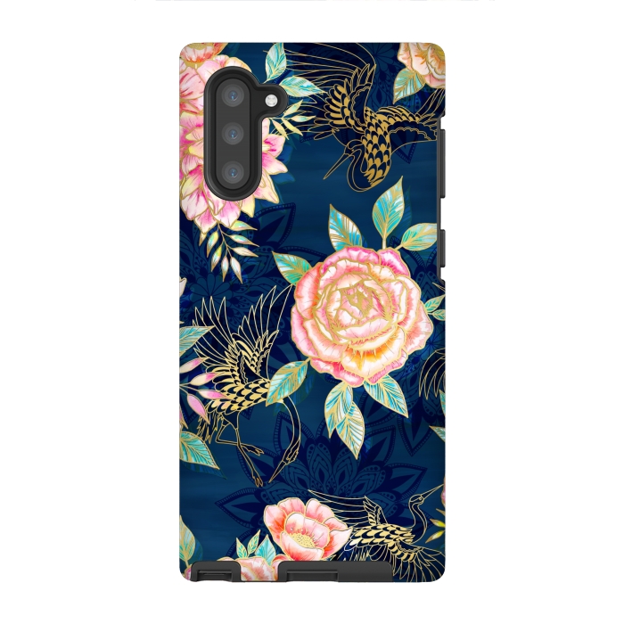 Galaxy Note 10 StrongFit Gilded Peonies and Cranes by gingerlique