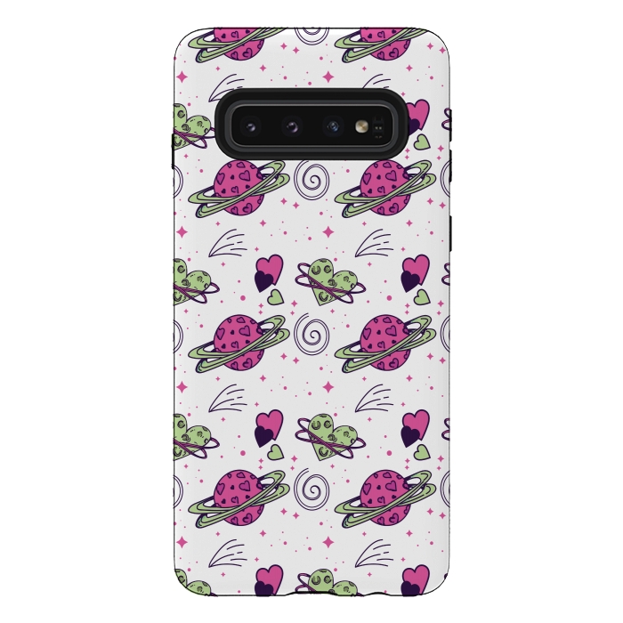 Galaxy S10 StrongFit PINK GREEN SPACE LOVE PATTERN by MALLIKA