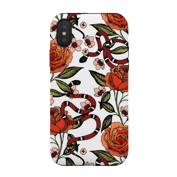 iPhone Xs / X StrongFit Roses and snake. White pattern by Julia Badeeva